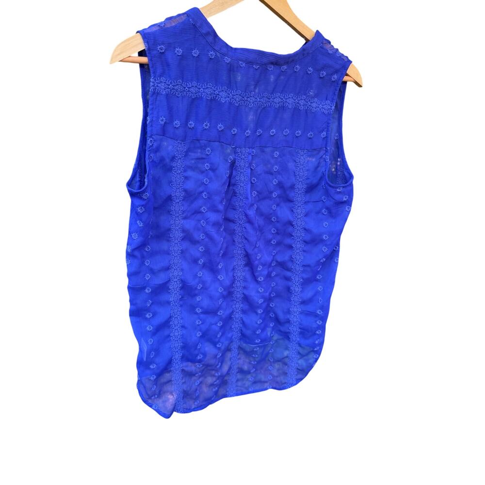 Olive & Oak Embroidered Cobalt Blue High-Low Sleeveless Blouse L - Picture 4 of 6